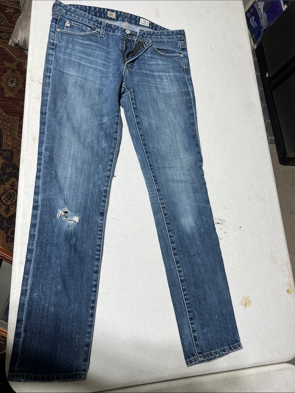 AG Adriano Goldschmied Women's Medium Blue Distressed Skinny Jeans